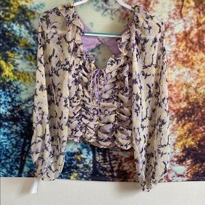 Free People Purple Ruched Tie Front Blouse